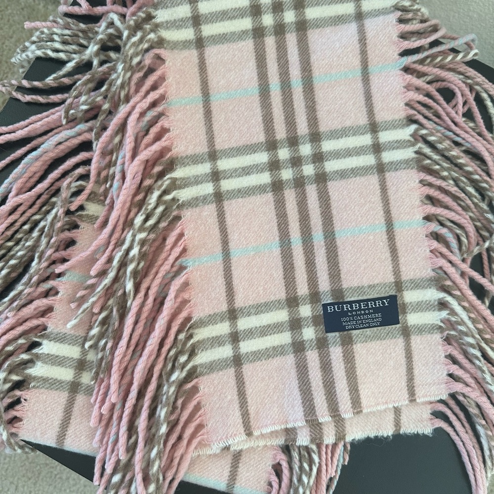 Burberry Pink Plaid Cashmere Scarf